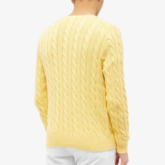 Polo Ralph Lauren Mens XL Yellow Cable Knit Cotton Crewneck Sweater Pony NWOT - Picture 9 of 9